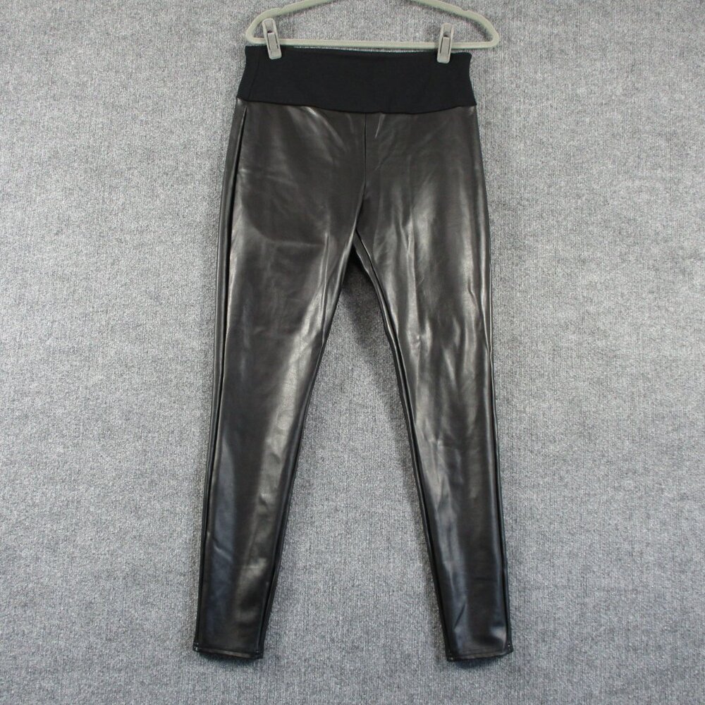 Assets Spanx Pants Women XL Black Faux Leather Legging Shape Wear Fit 30x29